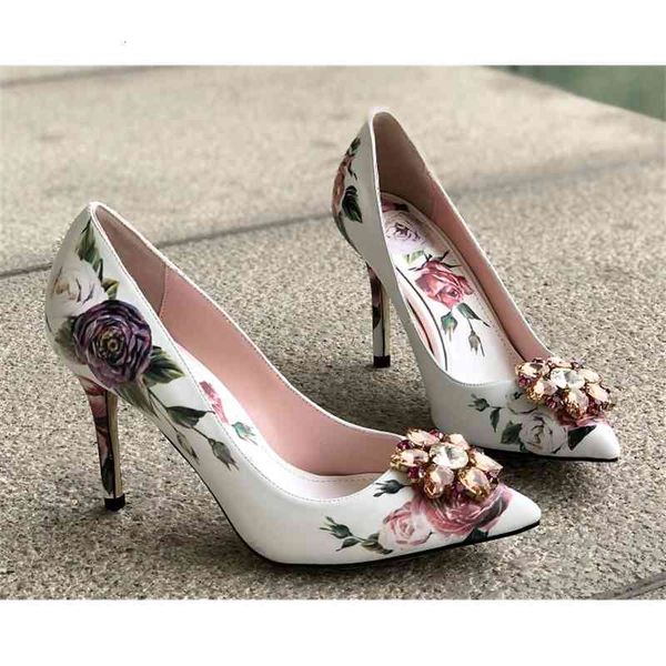 

diamond stiletto high heels pillage pointed toes paisley printed rose flowers dress shoes party wedding white 35-41 03, Black