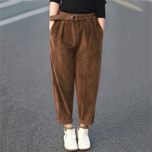 

corduroy solid pants women vintage pockets button sleeve loose casual pants plus size l-5xl h1 y200418, Black;white