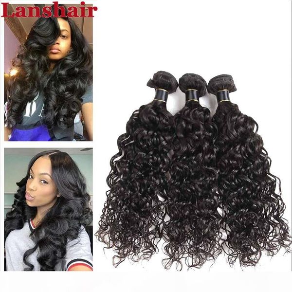 

water wave human hair weaves unprocessed 100% brazilian virgin human hair extensions dyeable malaysian hair wefts water wave, Black