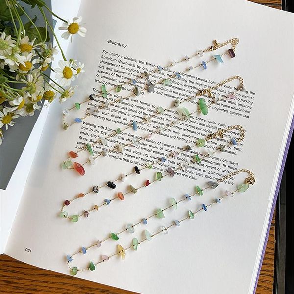 

new korean collares geometric transparent colorful acrylic clear natural stones clavicle collar chain choker necklace for women, Golden;silver