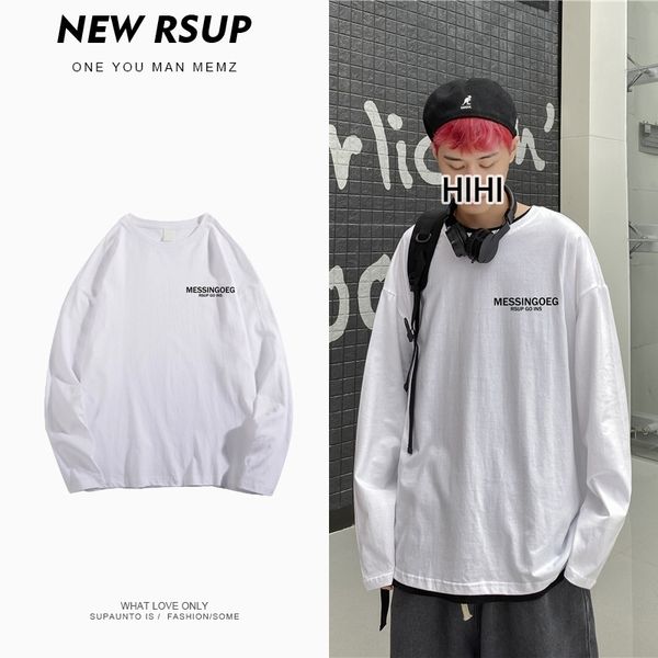 

spring and autumn ins printed round neck long sleeve t-shirt for men, Black