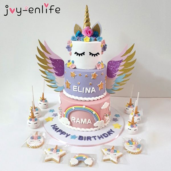 

1set wings decor cartoon unicorn ers birthday party decoration kids cupcake wrappers cake er