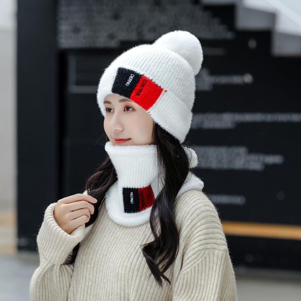 

hat women's winter korean tide scarf ear thickening knitted hat winter cycling windproof plus velvet warm wool, Blue;gray