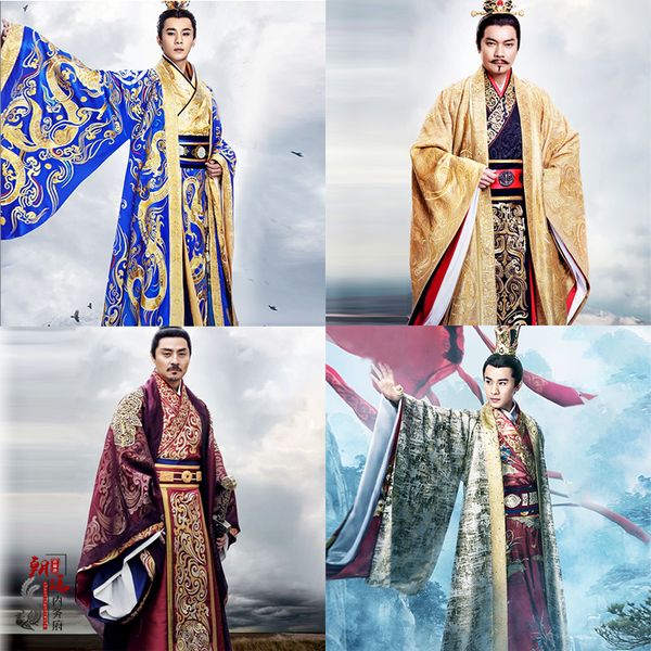 

high end private customization film tv costume qin han men's hanfu emperor's dragon robe king's costume minister's perfo, Red
