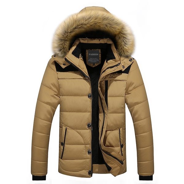 

men's windbreaker jackets waterproof fur hooded coats male casual coat mens clothing winter outwear parka big pocket homme 201204, Black