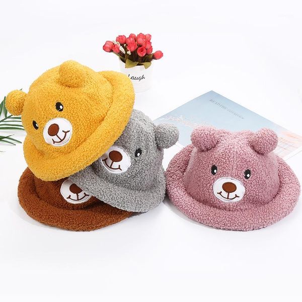 

caps & hats cartoon bear baby hat autumn winter boy kids girl bucket cap infant toddlers children pography props1, Yellow