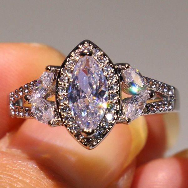 

Sparkling Infinity Unique Brand Deluxe Jewelry 925 Sterling Silver Marquise White Topaz CZ Diamond Eternity Birthstone Women Wedding Ring