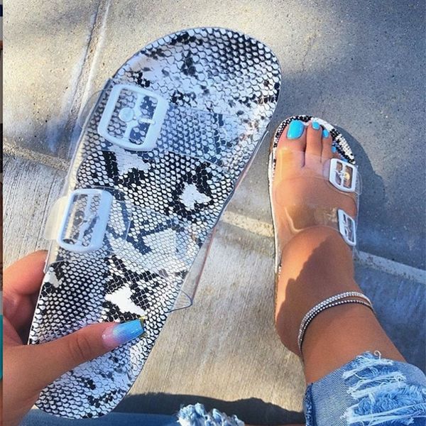 

women's sandals leopard snake print summer outside slippers ladies cute flat buckle slippers women's 07 y200323, Black