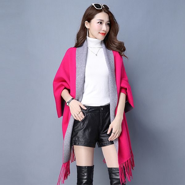 

2021 new large size women' elegant socialite cashmere poncho tassel cardigan sweaters batwing sleeves scarf cape overcoats gnpo, Black