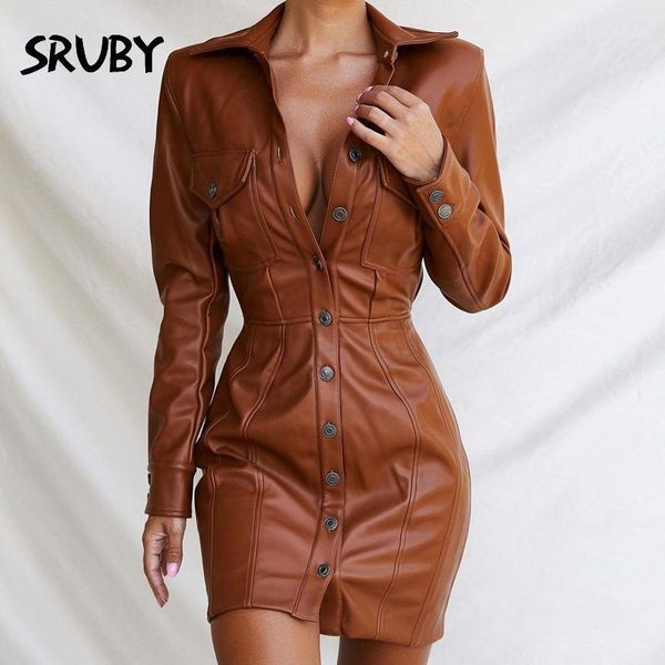 

sruby pu leather blazer woman dress button pocket backless stretch winter dress bodycon party outfits long sleeve dresses1, Black;gray