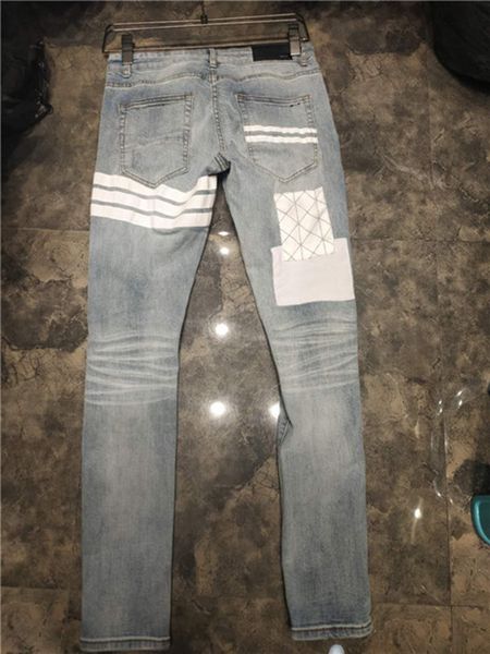 

новый дизайн мужские дизайнерские белые полосы высокого качества осенние брюки знаменитый бренд zipper дизайнер тонкий тонкий джинсы горячая, Blue