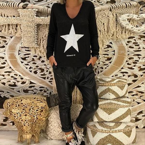 

горячие женщины способа тенниски повелительниц лето вскользь star printed длинных топы рубашки девушка с длинным рукавом outwear новым, White