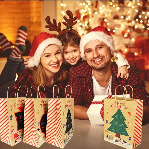 

6pcs kraft paper merry christmas gift bags xmas tree candy box new year kids gifts packaging bag christmas decorations for home wmtsrg