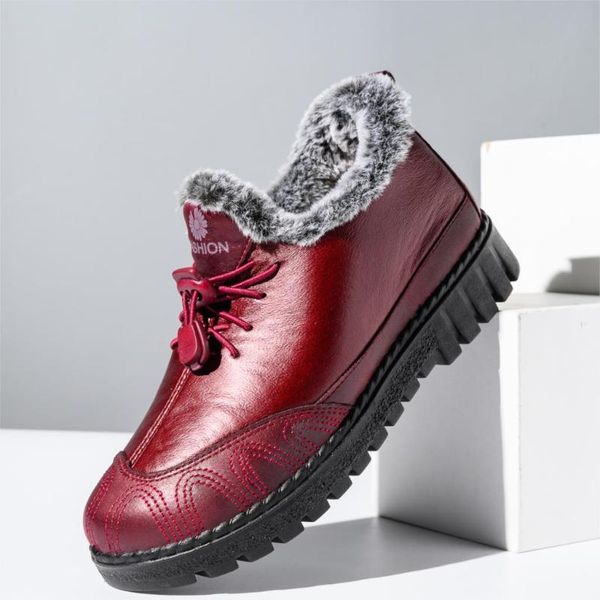 

boots women winter waterproof snow woman warm female shoes pu leather buckle ladies slip on ankle 2021, Black