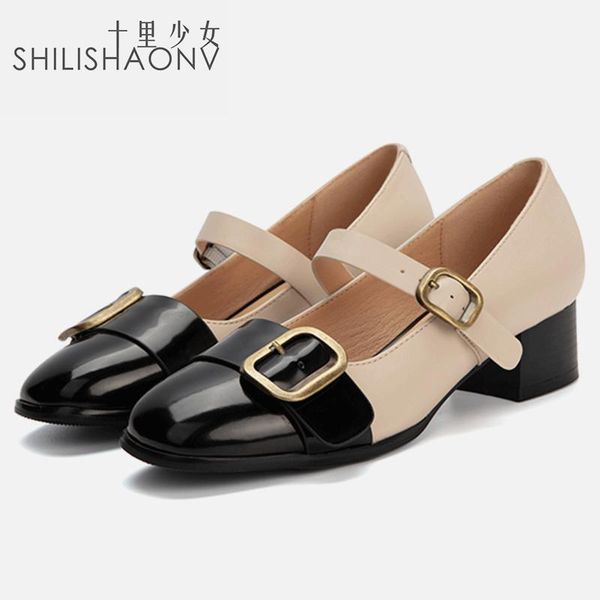 

dress shoes spring 2021 web celebrity girls korean version british style one-button single with thick heels and round head mary ja1, Black