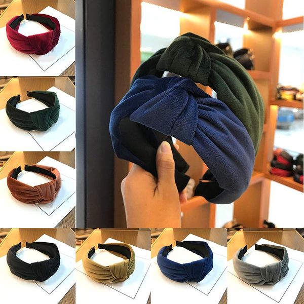 

autumn winter solid color velvet knotted headband women wide hairband turban wash face hair hoop ladies female hair accessories q bbylqm