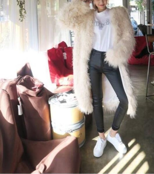 

new arrival thick warm faux fur coat celebrity elegant lady long sleeve party winter long coat women1, Black
