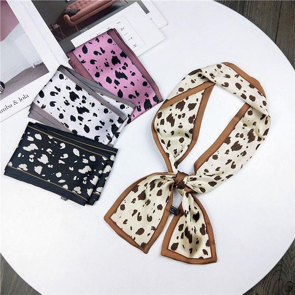 

silk scarf 2021 leopard animal print scarf women silk small handle bag ribbons female neckerchief head long scarves, Blue;gray