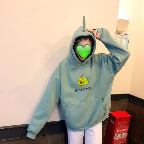 

avocado hoodies womens thick fleece autumn sweatshirts harajuku pullover hoody kawaii oversized loose long sleeves sport bluza, Black
