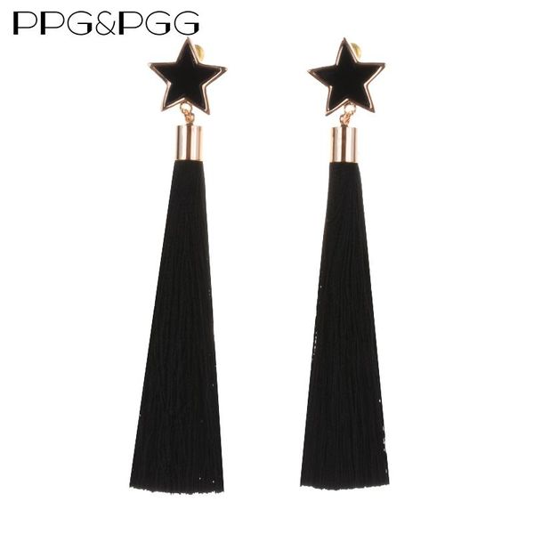 

dangle & chandelier ppg&pgg european luxury big star women drop earring long black tassel earrings fashion jewelry, Silver