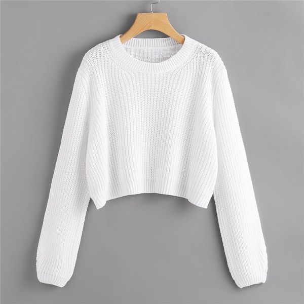 

loose fit knit crop jumper pullover solid sweater women spring autumn round neck long sleeve casual sweaters, White;black