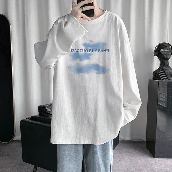 

2020 autumn long sleeve t-shirt men's fashion large size couple's loose casual round neck, White;black