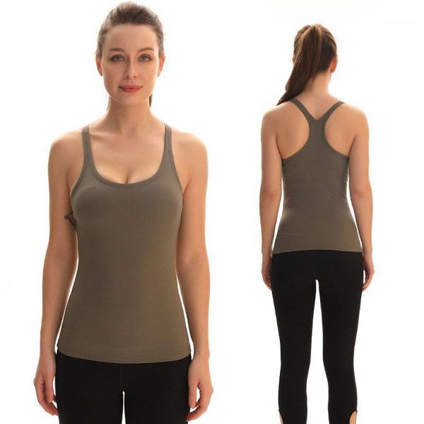 

racerback yoga vest women padded yoga shirt sleeveless sport elastic workout shirt tank sportswear for fitness clothing1, White;red