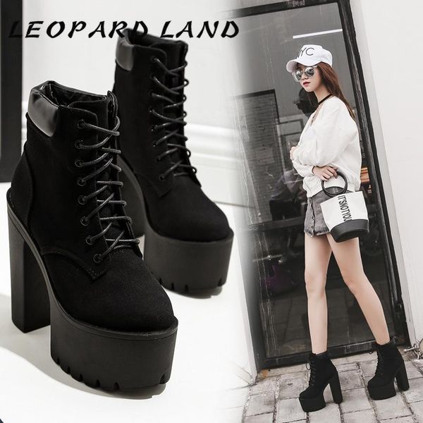 

leopard land женщин сексуального кроссплатформенного boots черный круглый toe boots тяжелой подошва толстых каблуки гидроизоляционных платфо, Black