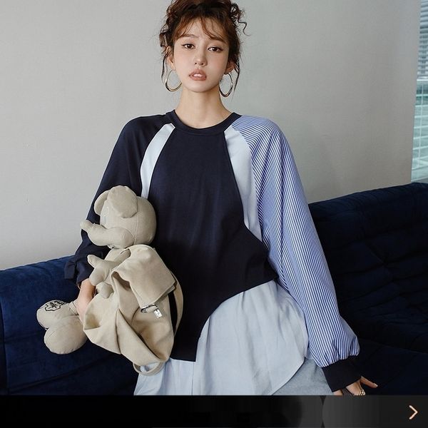 

2wz7h pullover fashionable loose mid-length contrast color fake two-piece d0q17 2020 autumn new korean style sweater women's sweater cl, Black