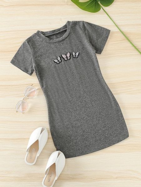 

toddler girls butterfly embroidery tee dress she, Red;yellow