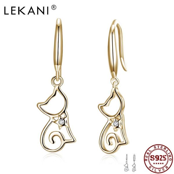 

lekani 925 sterling silver drop earrings for girl simple cute geometric kitten look wedding earring fine jewelry new arrival