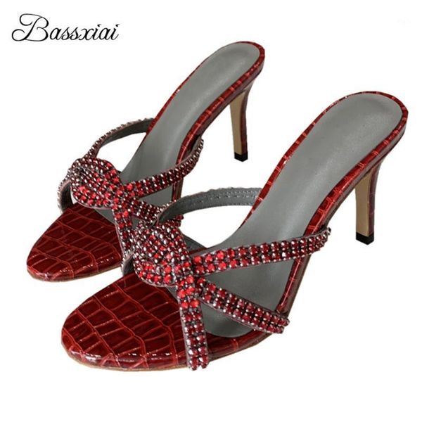 

sandals braided rhinestone narrow band party shoes woman 9cm thin heels slingbacks stone grain genuine leather women1, Black