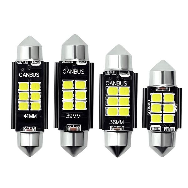 

2x festoon 3030 6smd 31mm 36mm 39mm 41mm led bulb c5w c10w canbus error auto interior doom lamp license plate lamp white