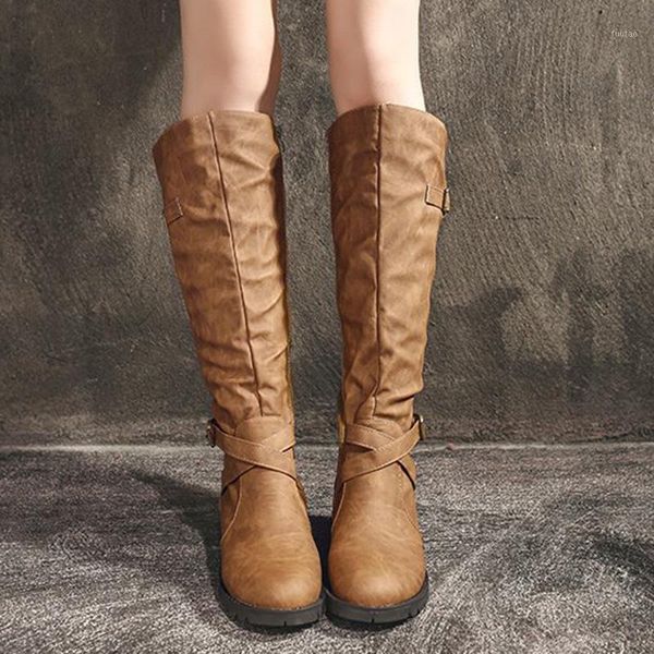 

swqzvt women new knee high boots women fashion spring and autumn round head knight boots casual stand alone long1, Black