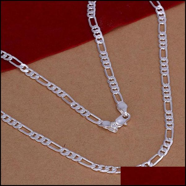 Colares de correntes pingentes de j￳ias de j￳ias de 4 mm Figaro Chain Colar 16-30 polegadas 925 SERLING SIER