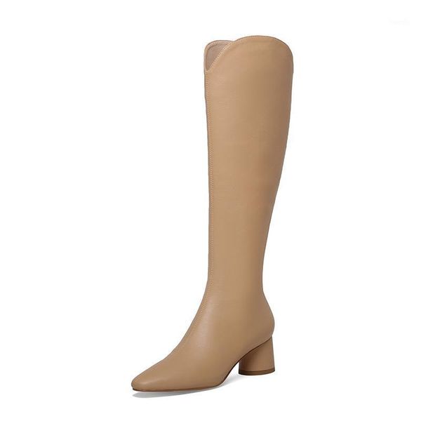 

concise tight high boots for women genuine leather shoes woman 2020 winter wedding dancing high heels knee boots1, Black