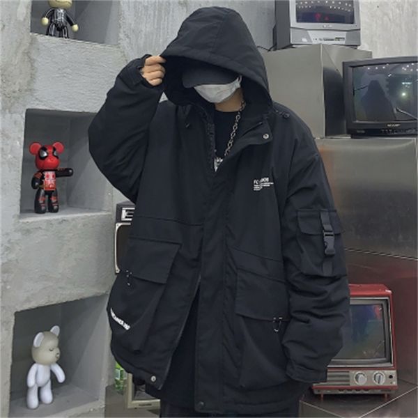 

2021 new acolchoado masculinas outono inverno nova slida capuz grosso algodo-acolchoado casuais juventude b33z, Black