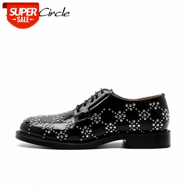 

smile circle formal business oxford leather shoes women flat shoes spring round toe fashion rive decoration ladies black #wb7t