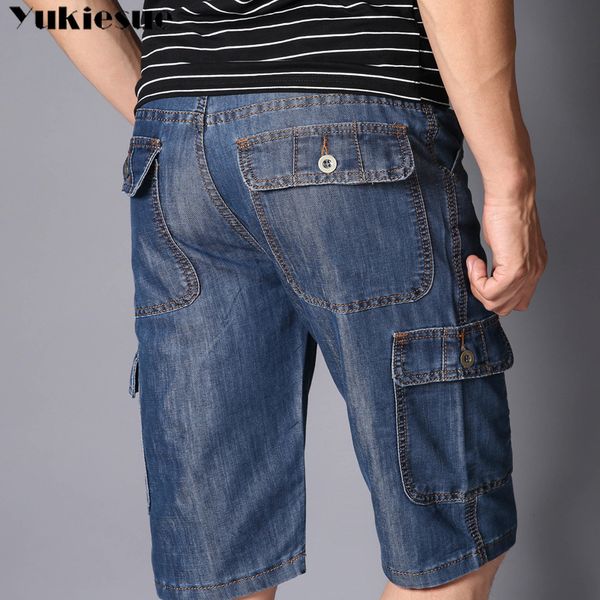 

summer new brand mens jeans denim shorts cotton cargo shorts big pocket loose baggy wide leg bermuda beach boardshort plus size q0105, Black;white