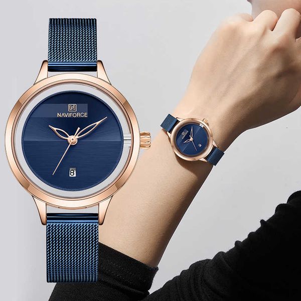 

new naviforce creative simple quartz watch women's steel mesh dress watches girl clock ladies bracelet watch relogios feminino y1220, Silver