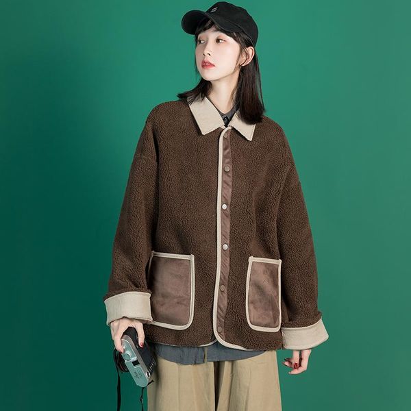 

women's jackets autumn winter lamb wool coat women 2021 korean style loose thick warm fashion casual female mujer chaqueta, Black;brown