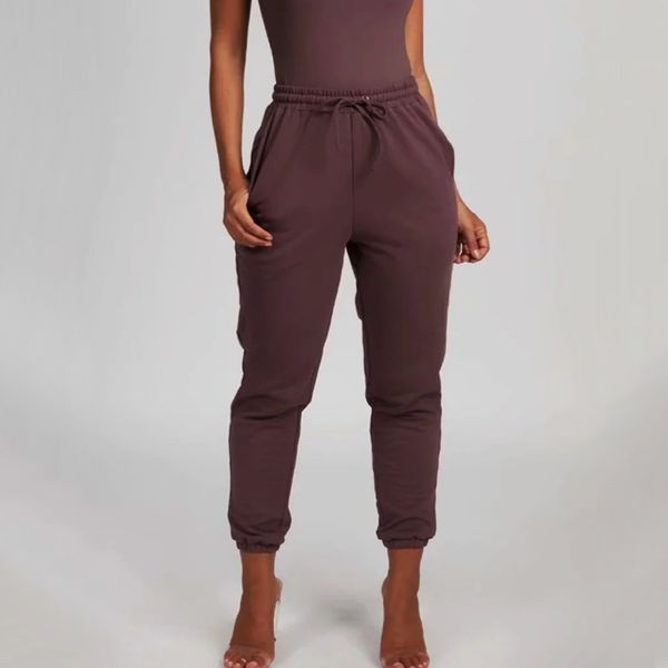 

women tie waist basic joggers cotton sweat pants basic slim jogger, Black