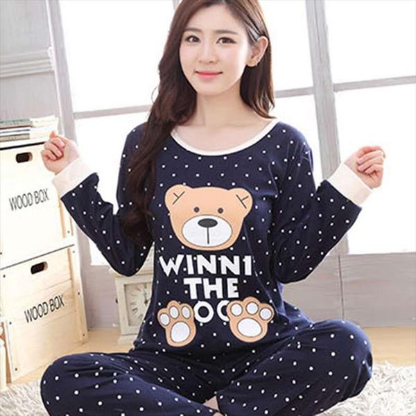 

women tracksuit autumn winter pajama sets womens cartoon print long sleeves pajama sweet cute female loose sleepwear, Gray