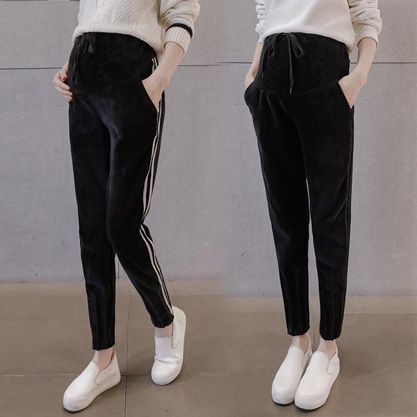 

winter thicken warm pleuche maternity pants adjustable belly pants clothes for pregnant women pregnancy trousers, White