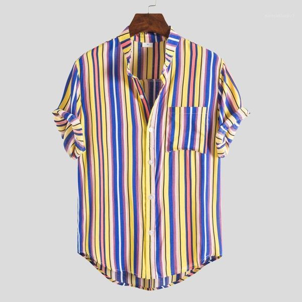 

men's casual shirts 2021 men's shirt short sleeve striped slim1, White;black