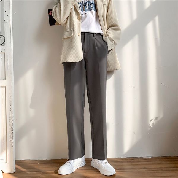 

new male 2021 trousers spring pendulous straight leg suit pants young men's clothes m1j5, Black