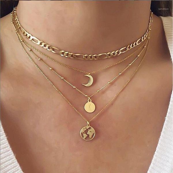 

abdoabdo collier necklace women creative round retro simple multilayer disc wild long clavicle layered necklace chocker1, Silver