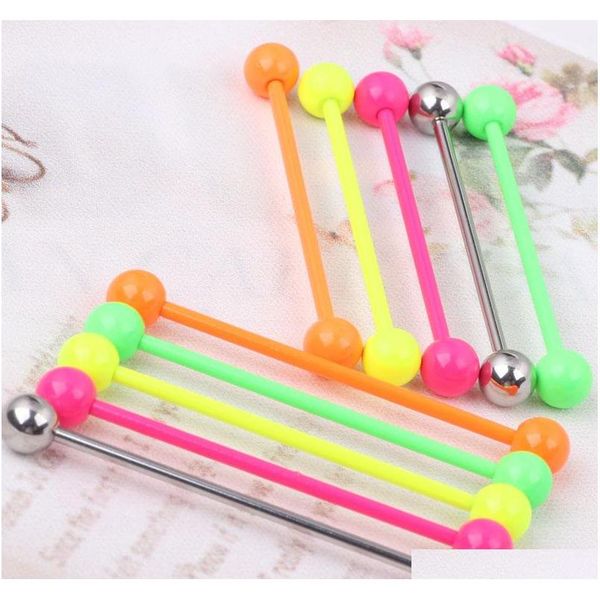 

38mm long industrial bar barbell ear piercing earrings cute stainless steel body jewelry 9txdk, Silver