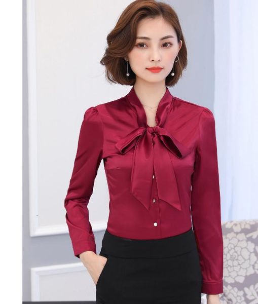

autumn winter women addition to bowknot chiffon long-sleeved shirt 7ce7, White