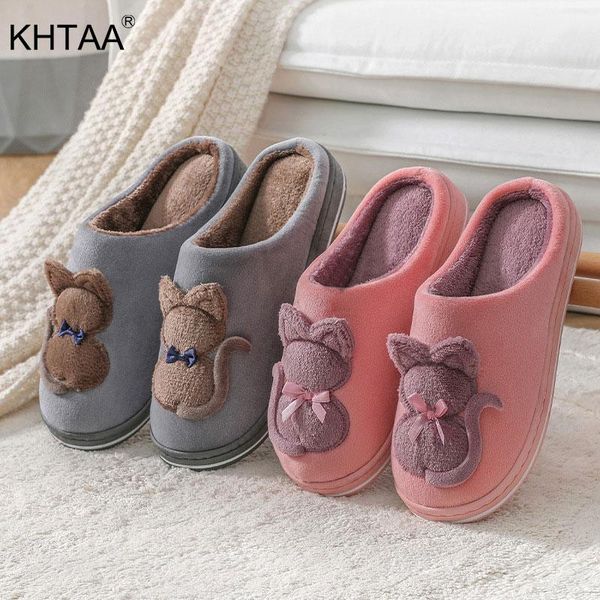 

slippers winter flat home cute cat women's soft plush furry women warm fluffy ladies female couple style woman shoes girls, Black